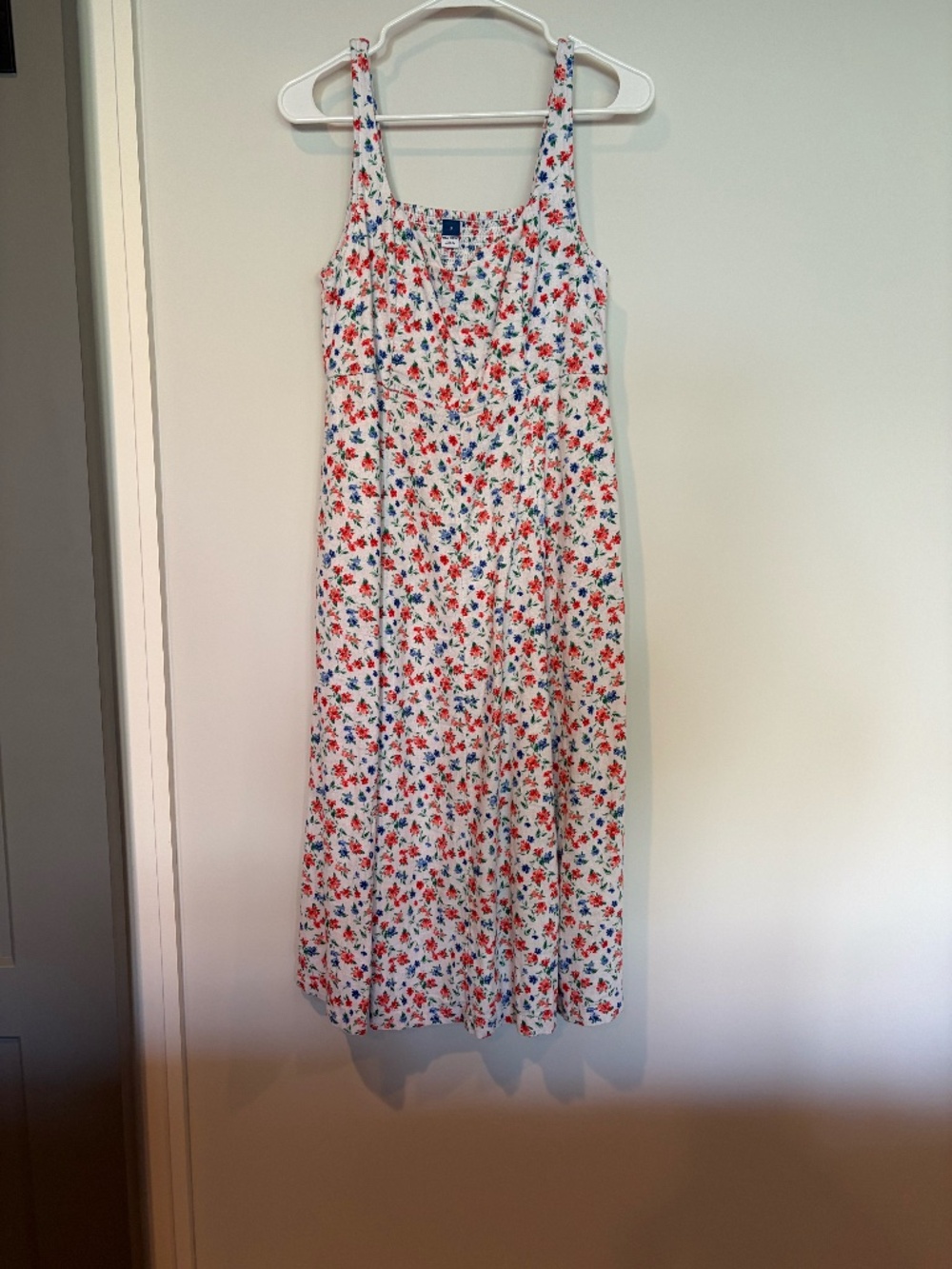 Old Navy White Midi Dress with Red and Blue Floral Print